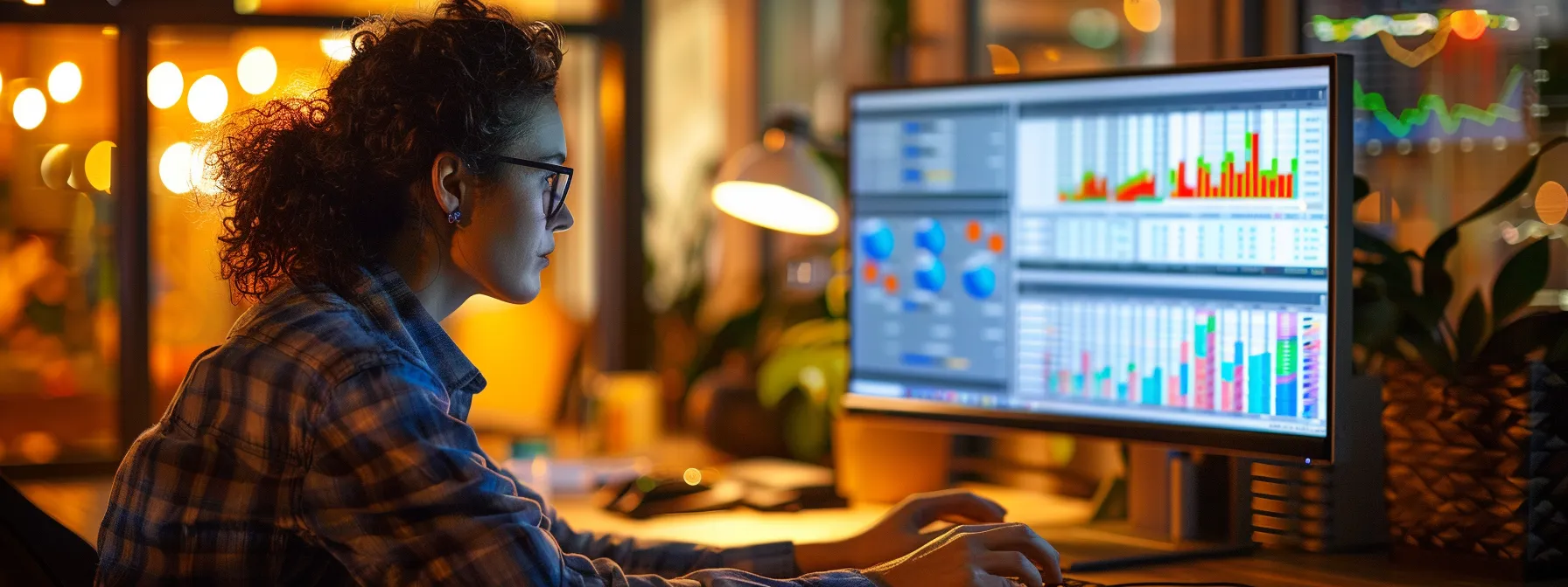 a person sitting at a computer, analyzing data and adjusting advanced settings in facebook business manager.